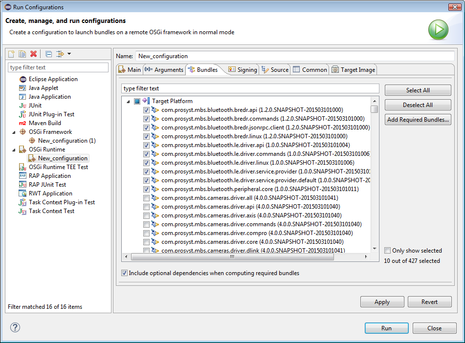 Creating a Remote OSGi Framework Launch Configuration