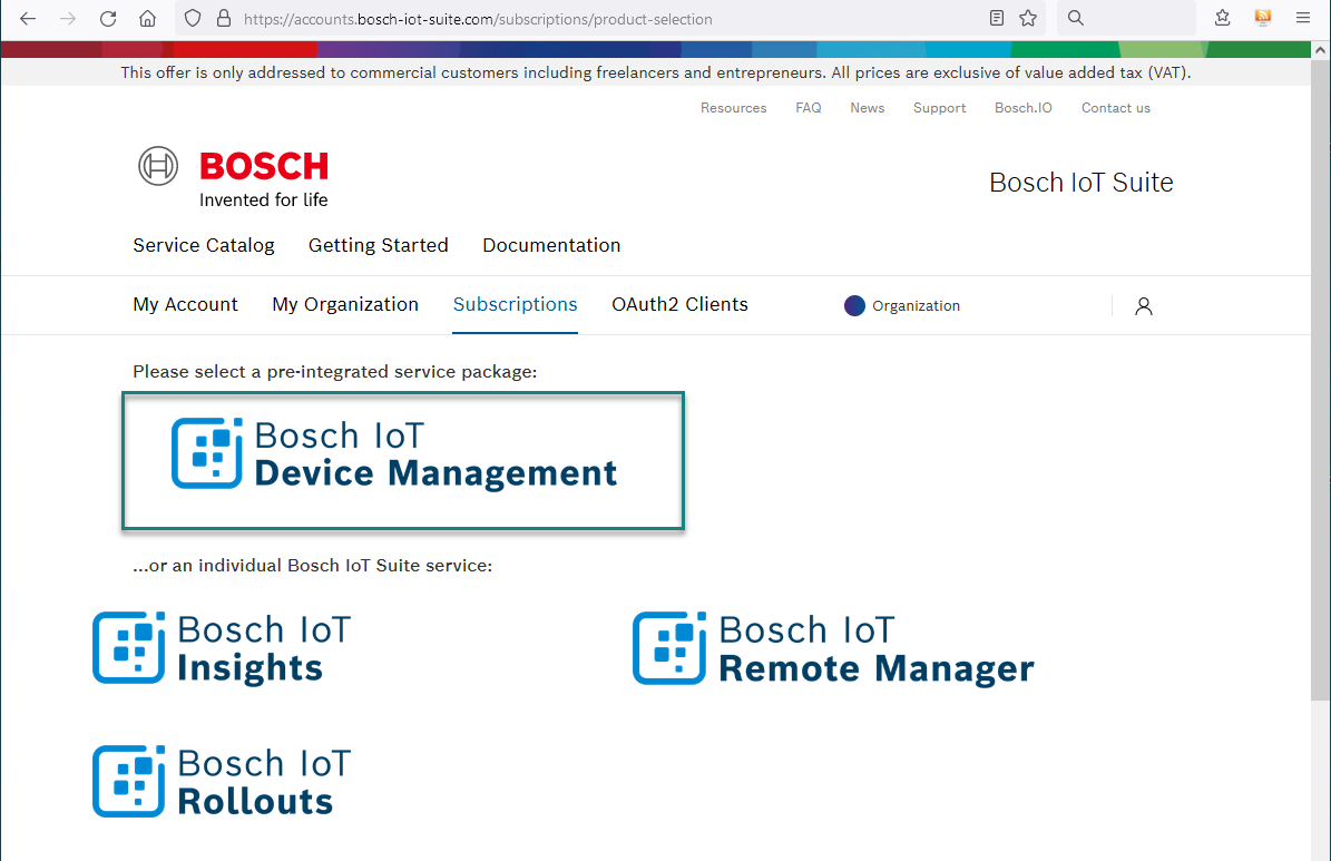 Bosch IoT Things servicesubscription
